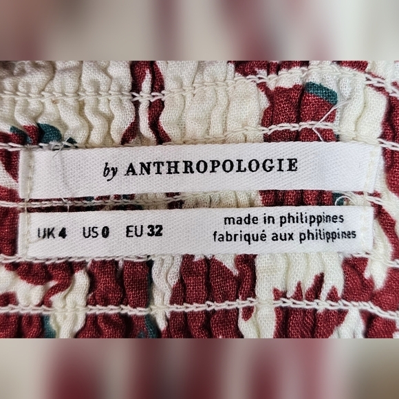 Anthropologie Women's Oahu Dress, Linen Midi Floral Burgundy Buttons Pockets, 0 - Picture 7 of 11